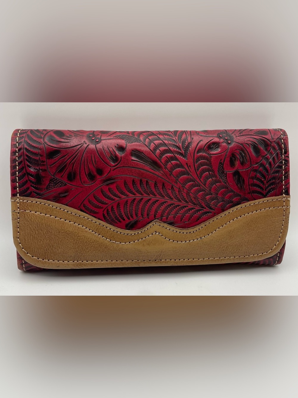 American West Women's Tri-Fold Leather Wallet Billfold for Women